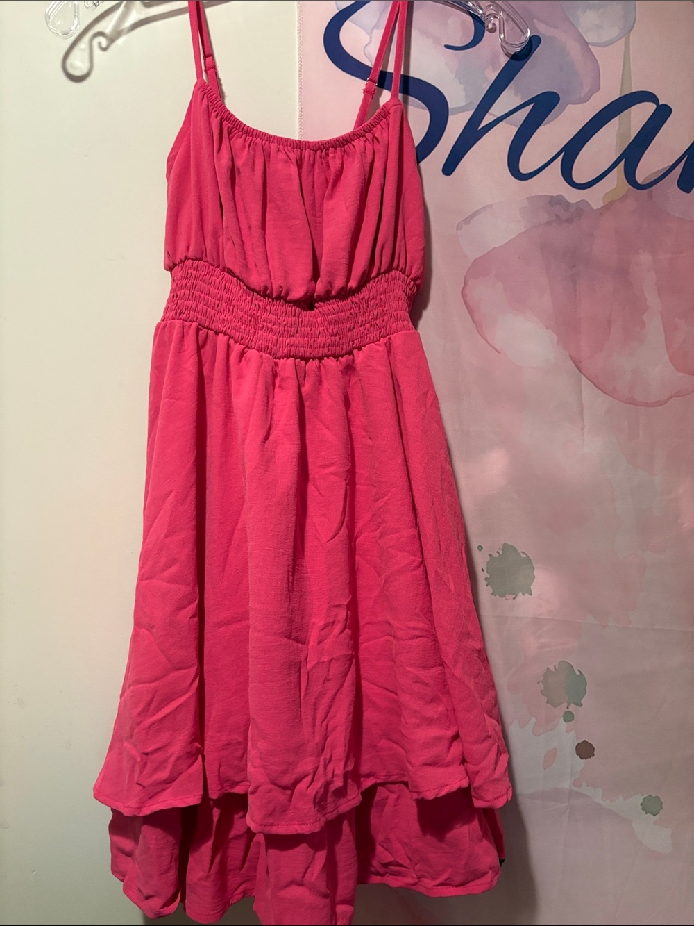 Girls Hot Pink Smocked Waist Sundress with Adjustable Straps